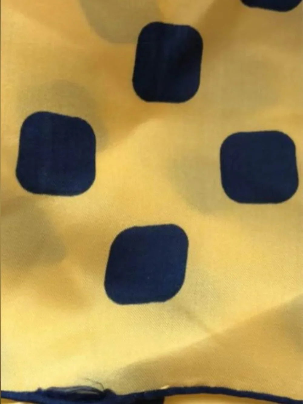 Yellow Silk Scarf with Navy Rounded Squares